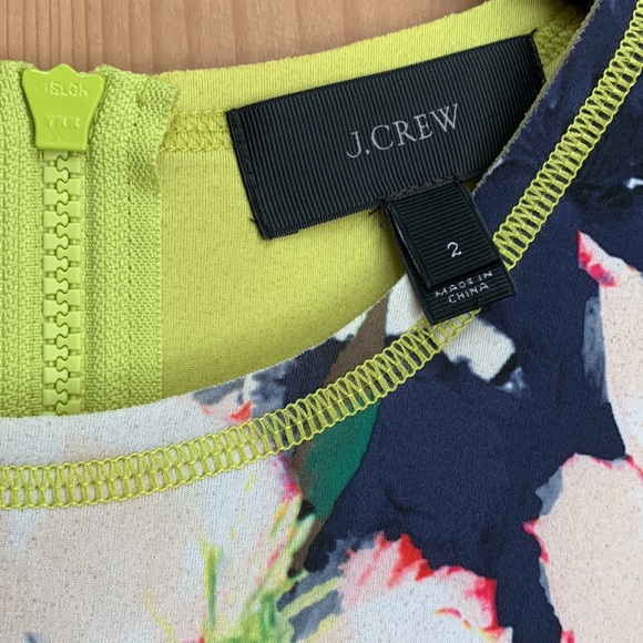 J Crew Neon Lime Acid 🥝 Green Trim Flower Floral Scuba Dress Blue Pink Ivory 🌴 - Picture 11 of 16